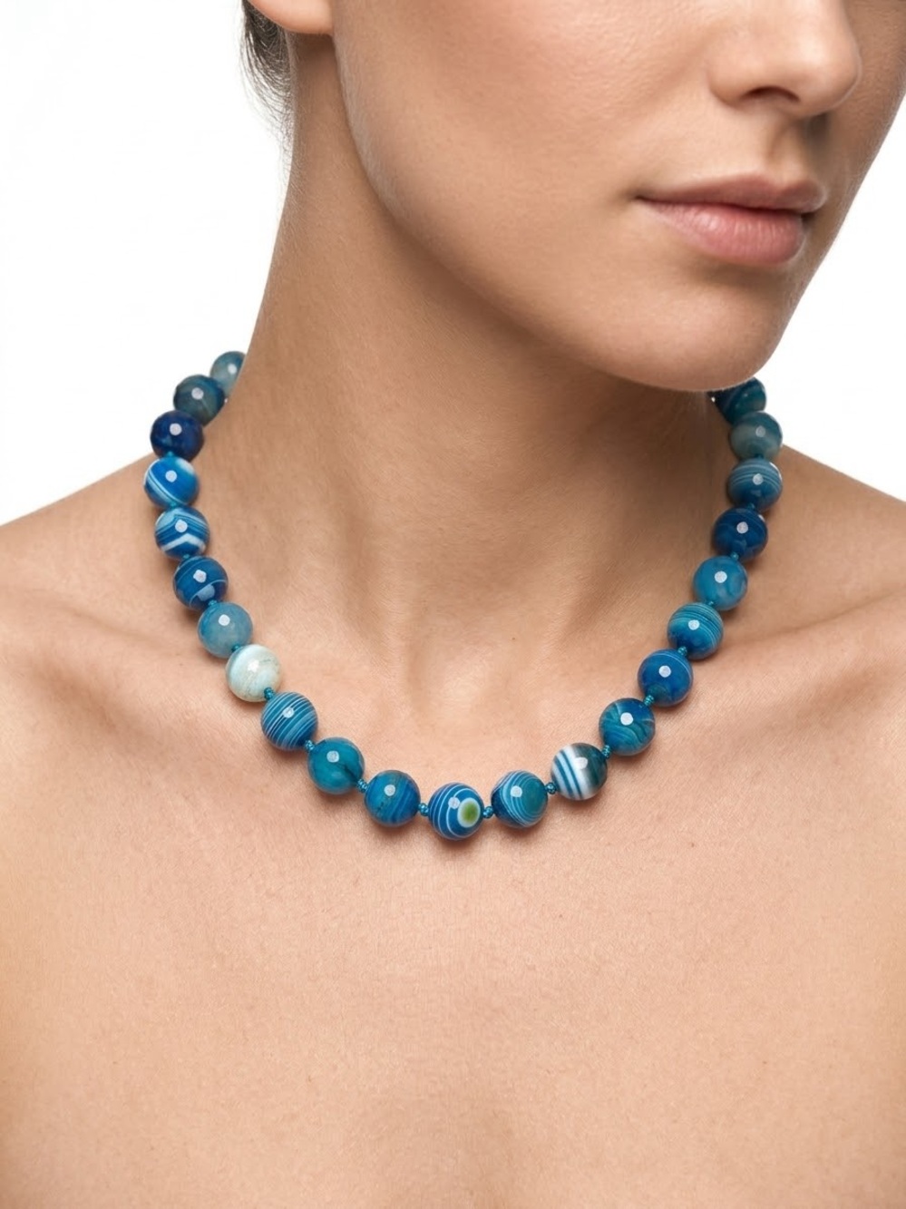 Blue Agate Beaded Necklace - Women Jewelry